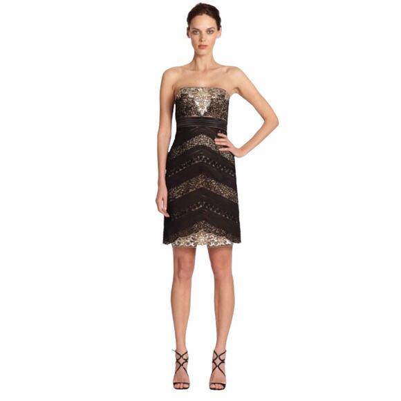 Sue Wong Womens Cocktail Dress Sheath Strapless Chevron Beaded Sequin Size 6 - Picture 2 of 16